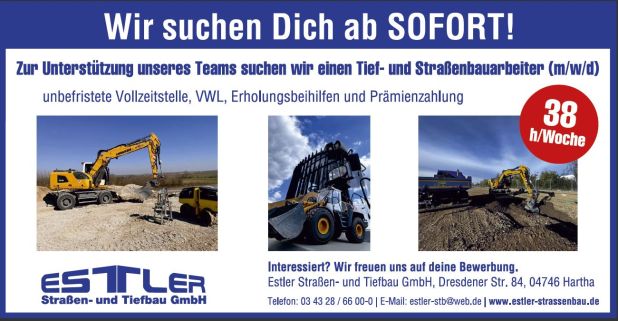 Stellenausschreibung Tief- und Straßenbauarbeiter (m/w/d)